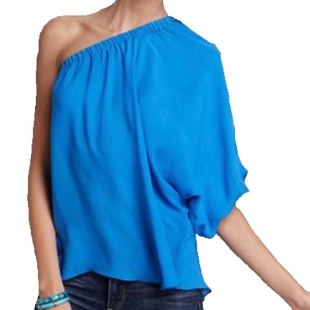 Madison Marcus Blue One Sleeve Pleated Blouse, XS
